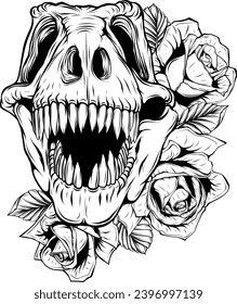 Dinosaur head in black and white outline