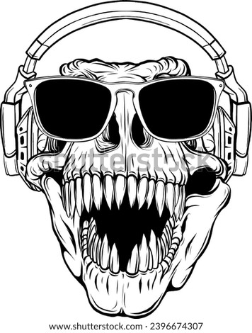 Dinosaur head in black and white outline