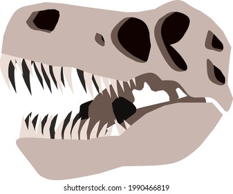 Dinosaur head fossil. Tyrex skull with sharp teeth. Isolated. Cartoon vector illustration. 