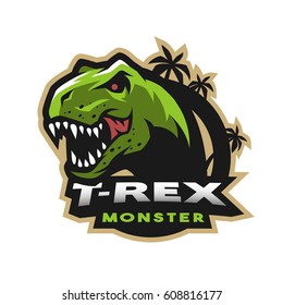 Dinosaur head logo, emblem. T-rex monster.