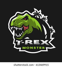 Dinosaur head logo, emblem. T-rex monster.