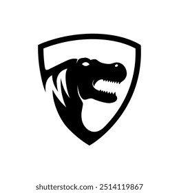 dinosaur head logo with shield abstract vector