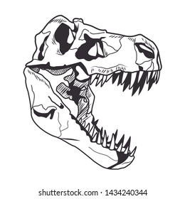 dinosaur head skeleton drawn in black and white tattoo icon vector illustration graphic design