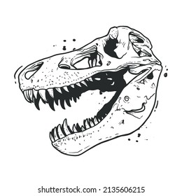 Dinosaur head skeleton hand drawn vector illustration on white background 