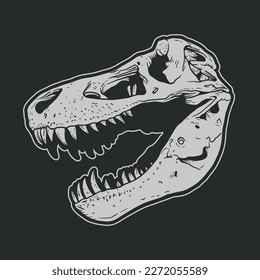 Dinosaur head skeleton hand drawn vector illustration on black background