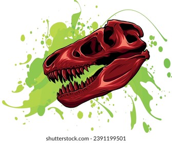 Dinosaur head skeleton hand drawn line art illustration on white background