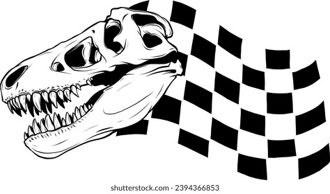 Dinosaur head skeleton hand drawn line illustration on white background