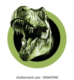 dinosaur head sketch vector in the green circle