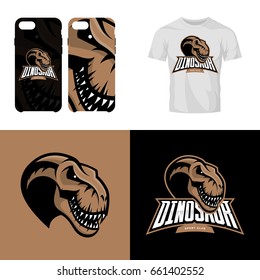 Dinosaur head sport club isolated vector logo concept. Modern professional team badge mascot design. Premium quality wild reptile t-shirt tee print illustration. Smart phone case accessory emblem.