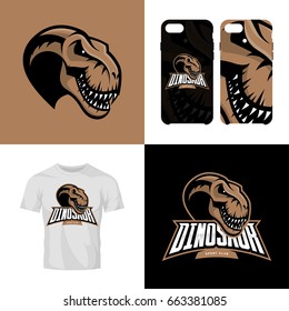 Dinosaur head sport club isolated vector logo concept. Modern professional team badge mascot design. Premium quality wild reptile t-shirt tee print illustration. Smart phone case accessory emblem.