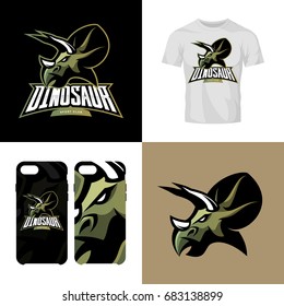 Dinosaur head sport club isolated vector logo concept. Modern professional team badge mascot design. Premium quality wild reptile t-shirt tee print illustration. Smart phone case accessory emblem.