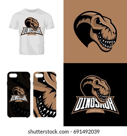 Dinosaur head sport club isolated vector logo concept. Modern professional team badge mascot design. Premium quality wild reptile t-shirt tee print illustration. Smart phone case accessory emblem.