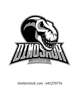 Dinosaur head sport club vector logo concept isolated on white background. Modern team badge mascot design. Premium quality wild reptile t-shirt tee print illustration. Monster professional icon.