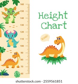 Dinosaur height charts. Set of height charts with dinosaurs and tropical plants.