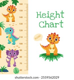 Dinosaur height charts. Set of height charts with dinosaurs and tropical plants.