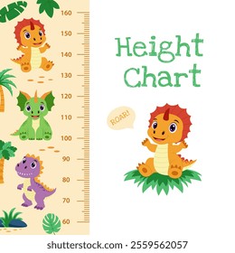 Dinosaur height charts. Set of height charts with dinosaurs and tropical plants.