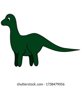 Dinosaur. The herbivorous lizard is green. Color vector illustration on an isolated white background. Cartoon style. Idea for book, web design. Reptile with a cute face and a long tail. Fairytale.