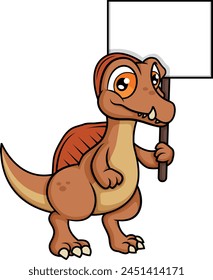 Dinosaur holding empty sign vector illustration