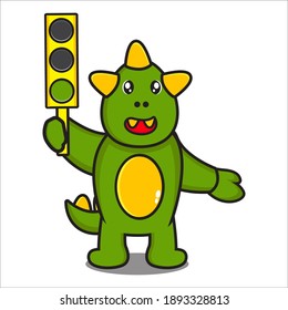 dinosaur holding green traffic light, vector design eps 10