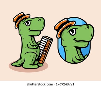 Dinosaur holding keyboard cartoon mascot character
