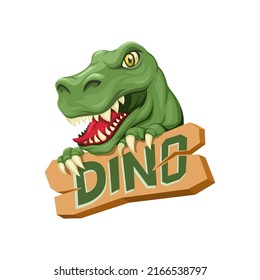 Dinosaur holding sign board mascot. prehistoric animal symbol cartoon illustration vector