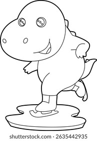 Dinosaur Ice skating Ice skates Animal Vector Graphic Art Illustration