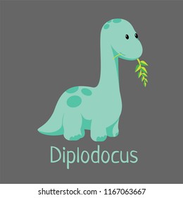 Dinosaur icon (diplodocus) in flat style in pastel color for dark background to design dino party, children holiday, dinosaurus related materials. For card, poster, banner, logo. Jurassic park theme