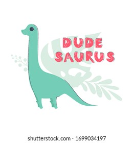 Dinosaur icon diplodocus in flat style for designing dino party prints tee shirt, children holiday, dinosaurus related materials.  