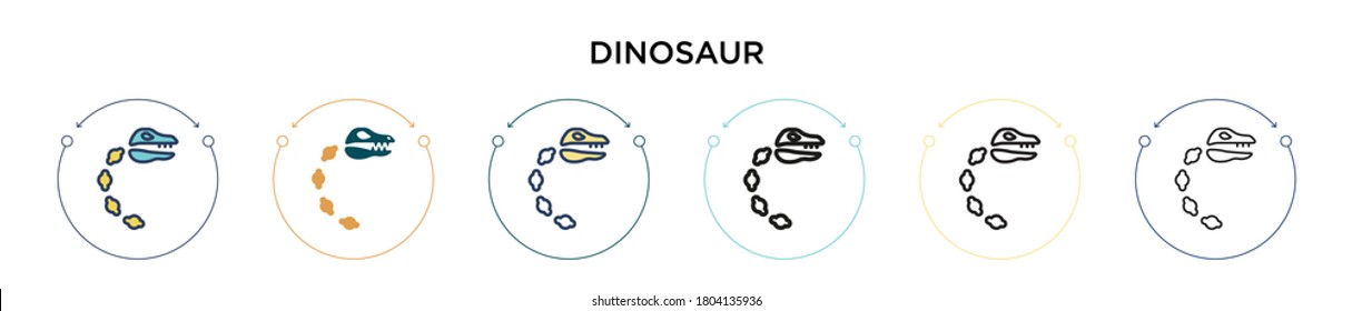 Dinosaur icon in filled, thin line, outline and stroke style. Vector illustration of two colored and black dinosaur vector icons designs can be used for mobile, ui, web