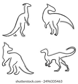 dinosaur icon set, brush strokes on white background. Vector illustration.