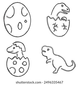 dinosaur icon set, brush strokes on white background. Vector illustration.