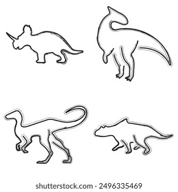 dinosaur icon set, brush strokes on white background. Vector illustration.