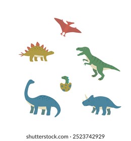 Dinosaur icon set, cute cartoon illustration.