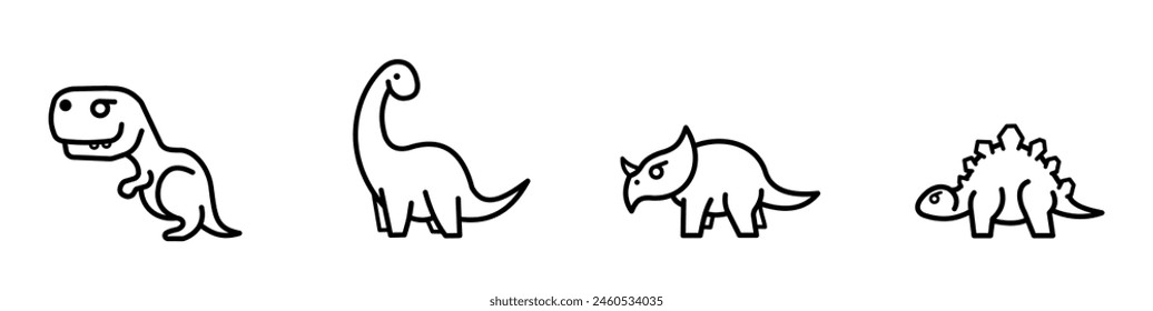 dinosaur icon set, diplodocus, tyrannosaurus, stegosaurus, triceratops. Vector icons, isolated	