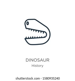 Dinosaur icon. Thin linear dinosaur outline icon isolated on white background from history collection. Line vector sign, symbol for web and mobile