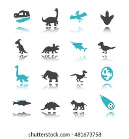 dinosaur icons with reflection isolated on white background