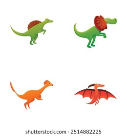 Dinosaur icons set cartoon vector. Cute little dinosaur. Cartoon character