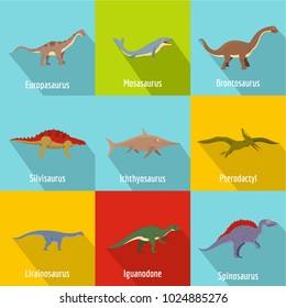 Dinosaur icons set. flat set of 9 dinosaur vector icons for web isolated on white background