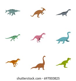 Dinosaur icons set. Flat set of 9 dinosaur vector icons for web isolated on white background
