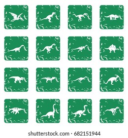Dinosaur icons set in grunge style green isolated vector illustration