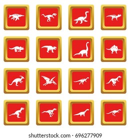 Dinosaur icons set in red color isolated vector illustration for web and any design