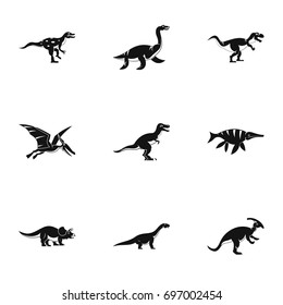 Dinosaur icons set. Simple set of 9 dinosaur vector icons for web isolated on white background