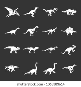 Dinosaur icons set vector white isolated on grey background 