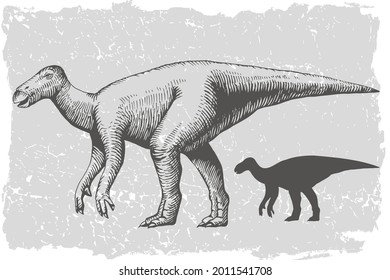 dinosaur iguanodon grafic hand drawn