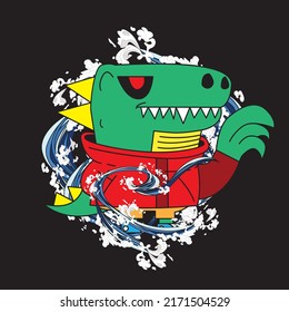 dinosaur illustration with japanese style background