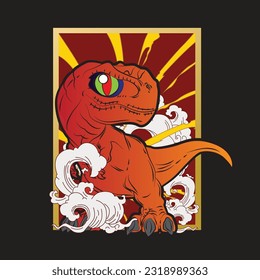 dinosaur illustration with japanese style for kaijune event, notebook, logo