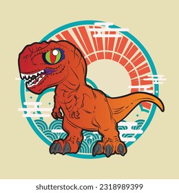 dinosaur illustration with japanese style for kaijune event, notebook, logo