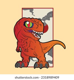 dinosaur illustration with japanese style for kaijune event, notebook, logo