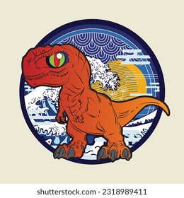 dinosaur illustration with japanese style for kaijune event, notebook, logo