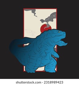 dinosaur illustration with japanese style for kaijune event, notebook, logo